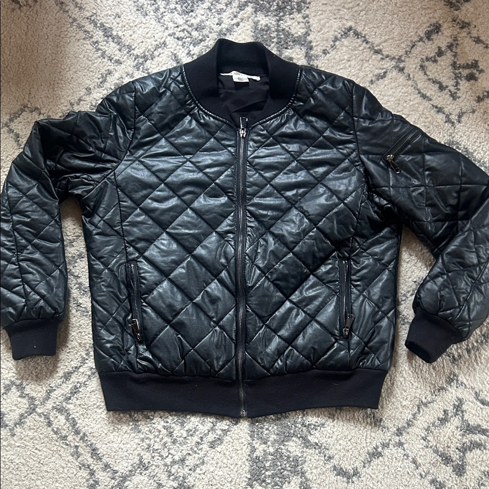 Max Studio Black Quilted Bomber Jacket